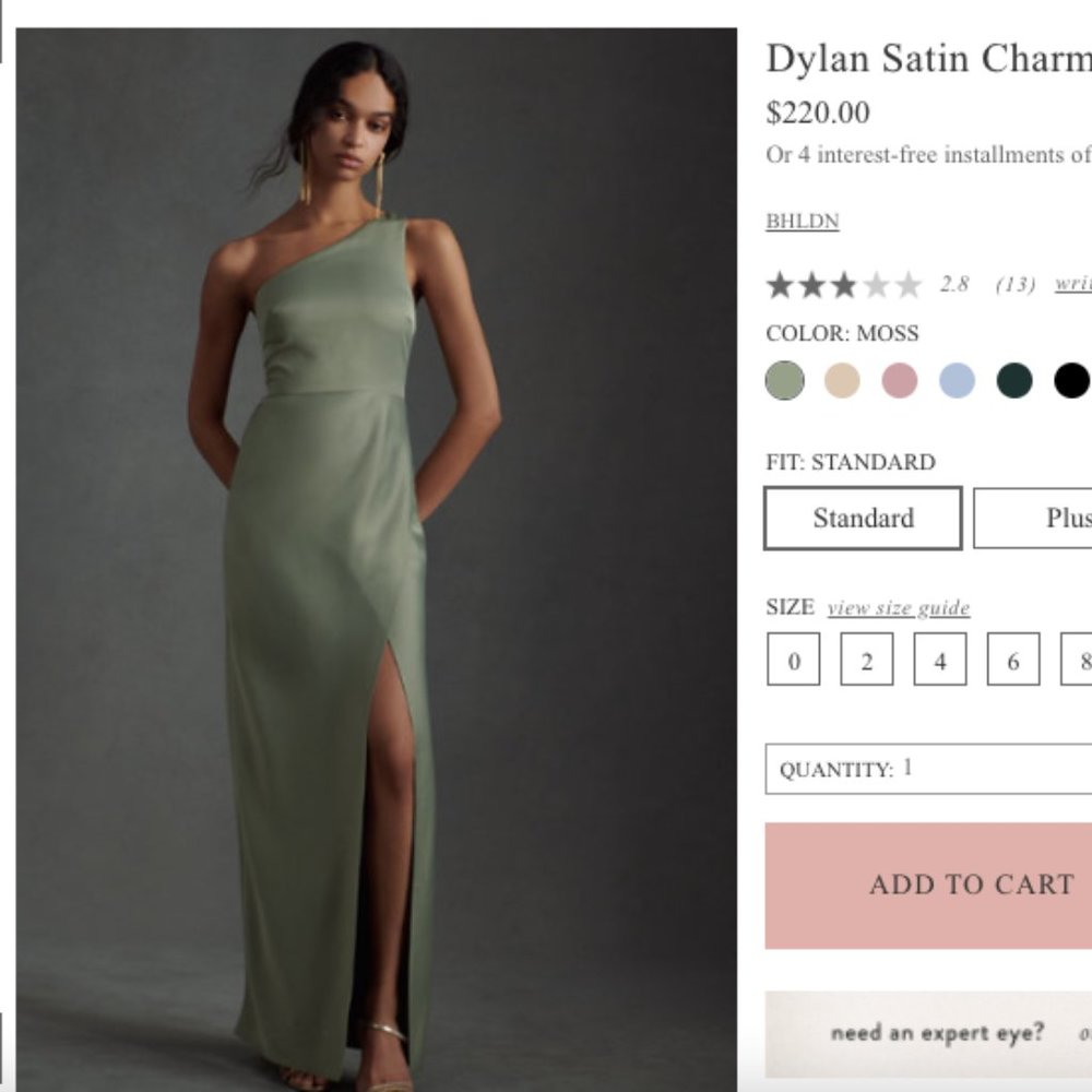 BHLDN Dylan Satin Maxi Dress (Moss)